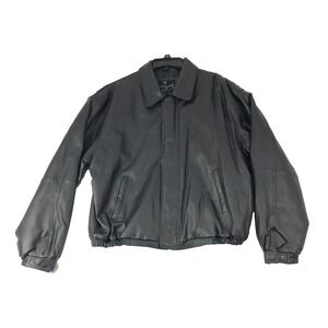 Caribou Creek Genuine Leather Jacket Men's Large Black‎ Bomber Coat Full Zip